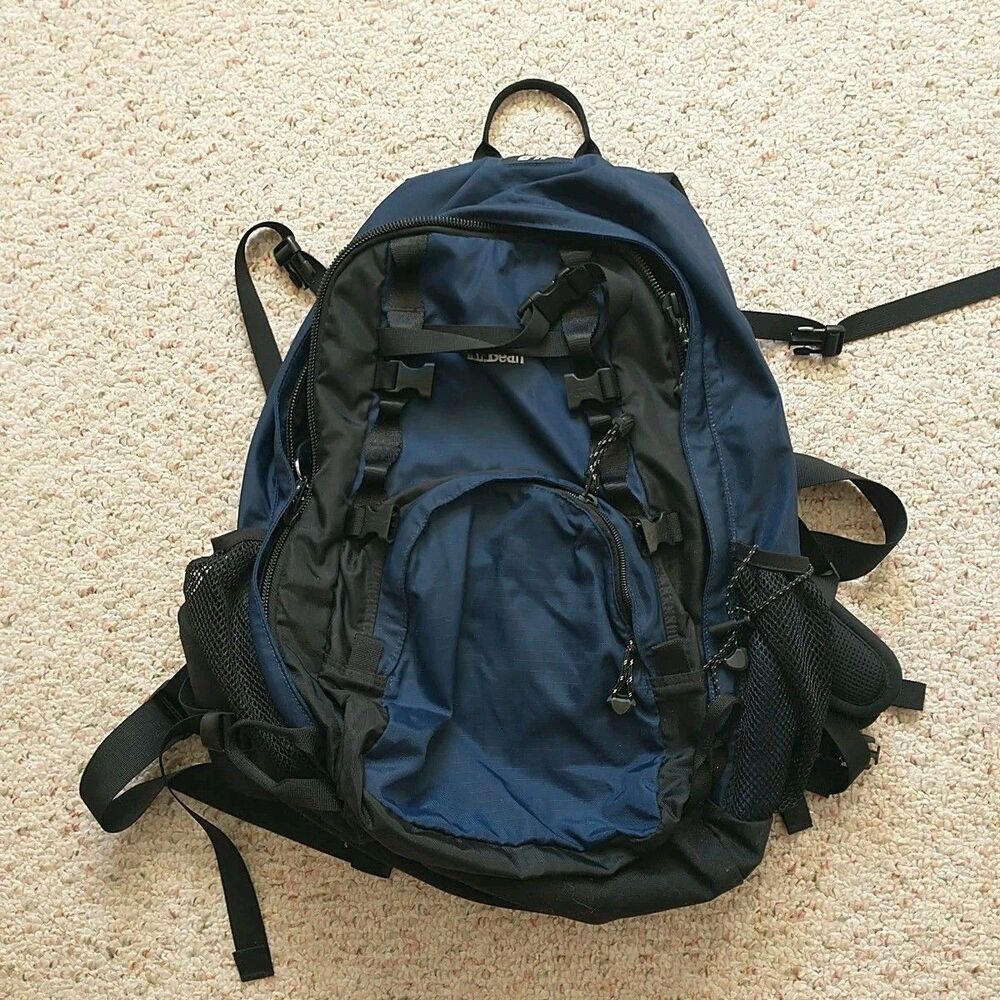 LL Bean Backpack Large H2O Hiking Trail Camping LumbarSupport Outdoors Navy*READ